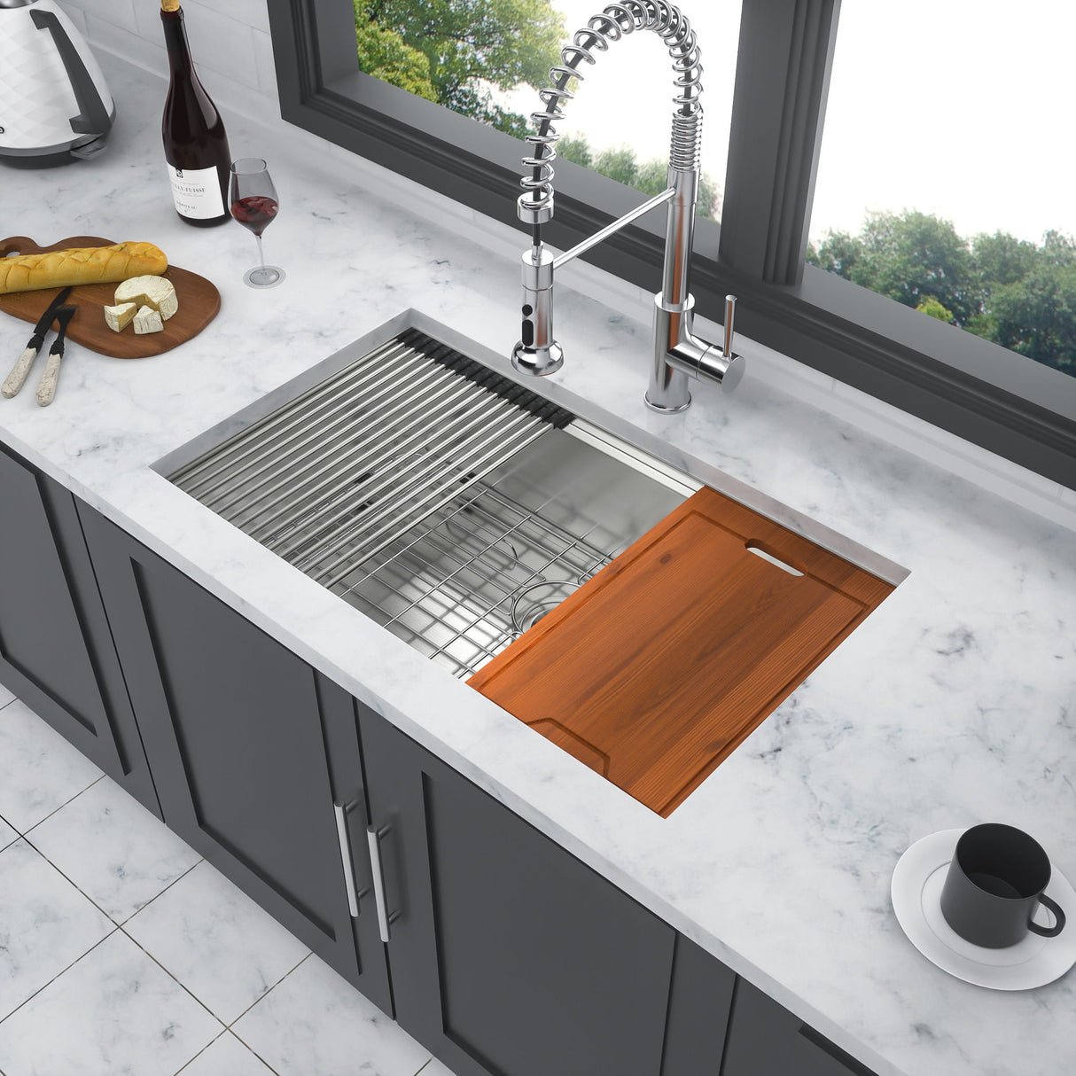 Undermount Workstation Kitchen Sink Stainless Steel Single Bowl