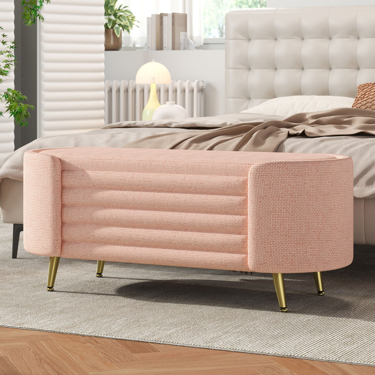 Modern Oval Storage Ottoman With Upholstery