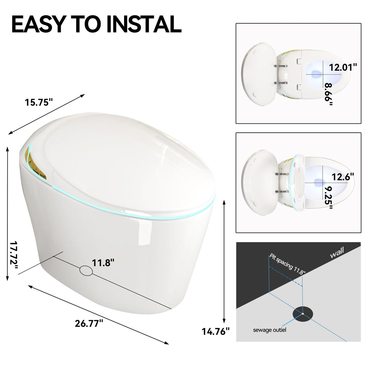 Unique Smart Toile With Built In Bidet, Auto Open / Close Seat, Foot Sensor, LED Display, Night Light, Warm Water & Dryer Ceramic