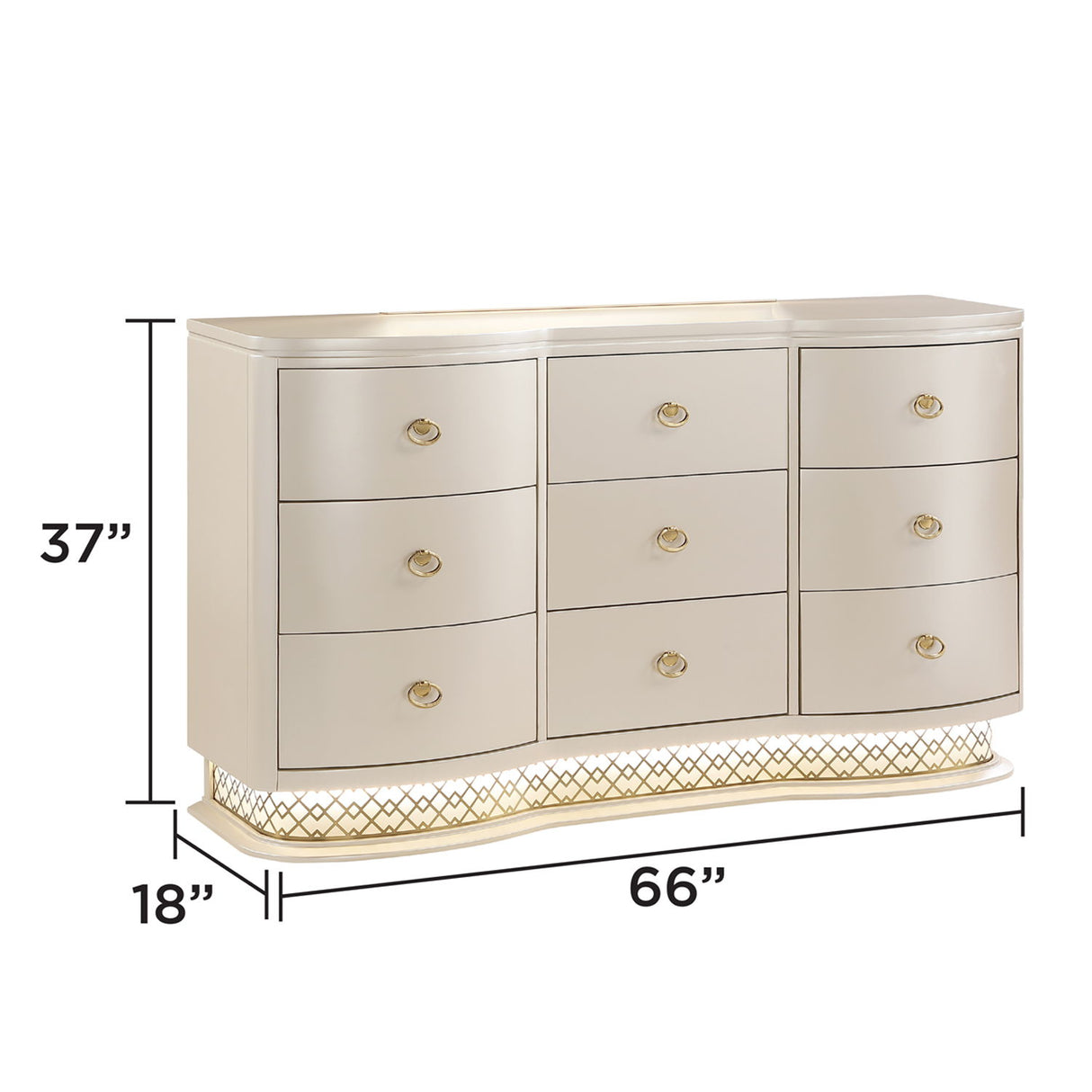 Flora - 9 Drawer Dresser With LED - Champagne