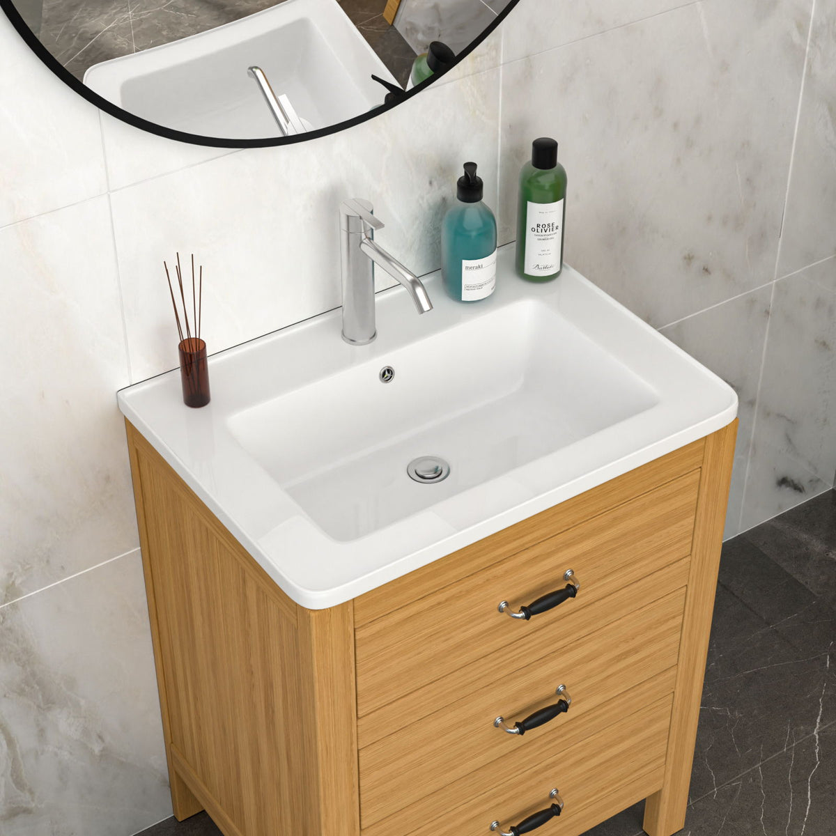 Rectangular Single Vanity Top With 1 Faucet Hole And Overflow, 28 X 19" - White