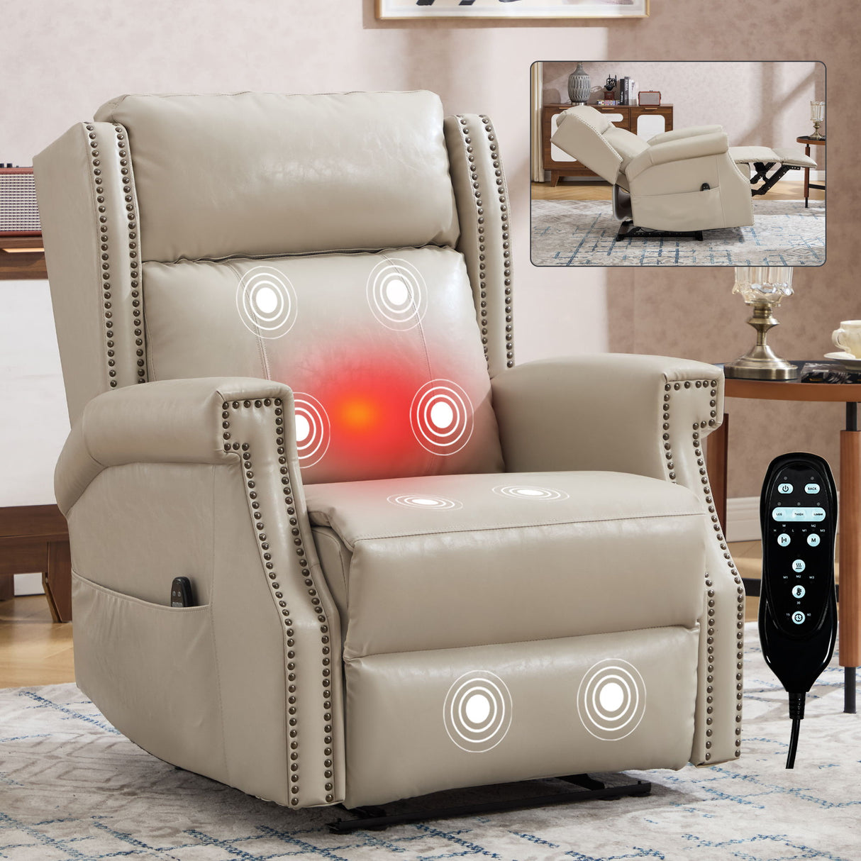 Manual Recliner Chair With Heavy Duty Motion Mechanism, 8 Vibrating Nodes And 3 Massage Modes For Living Room