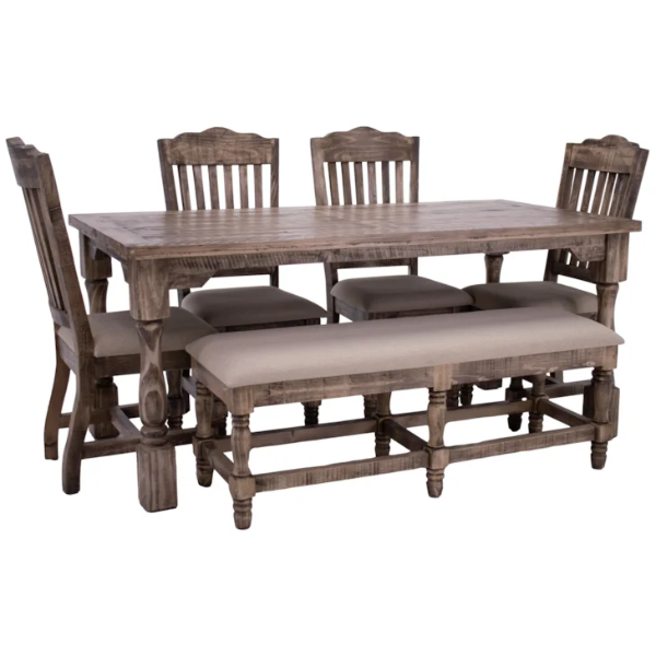 Martha Sandstone Dining Table 4 Chairs & Bench - MARDTS+MARPBS+MARDCSx4