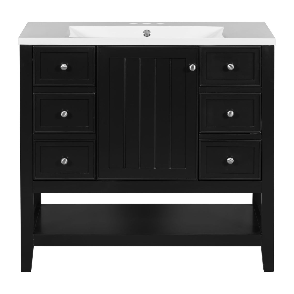 36" Bathroom Vanity & Sink, 2 Cabinet And 3 Drawers - Black