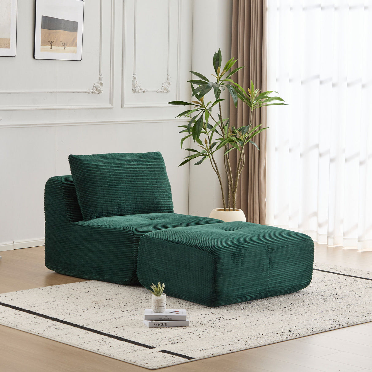 Single Chaise Longue With Movable Ottoman For Living Room
