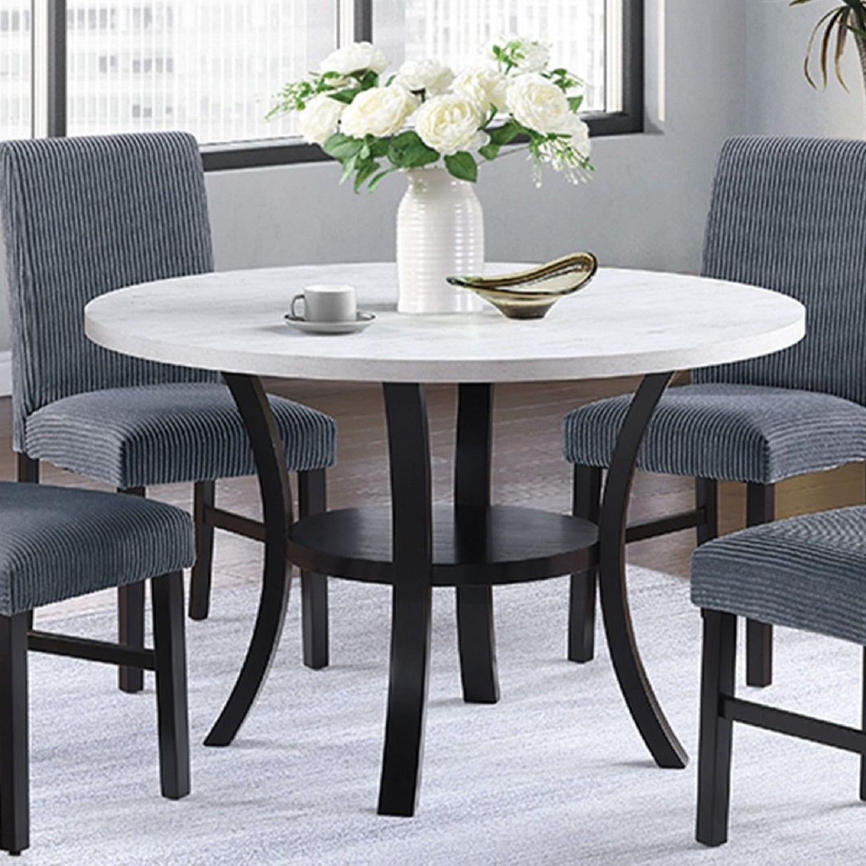 Round Dining Table With Open Bottom Shelf - Black / White