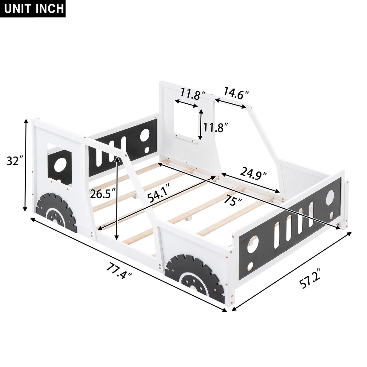 Classic Car Shaped Platform Bed With Wheels