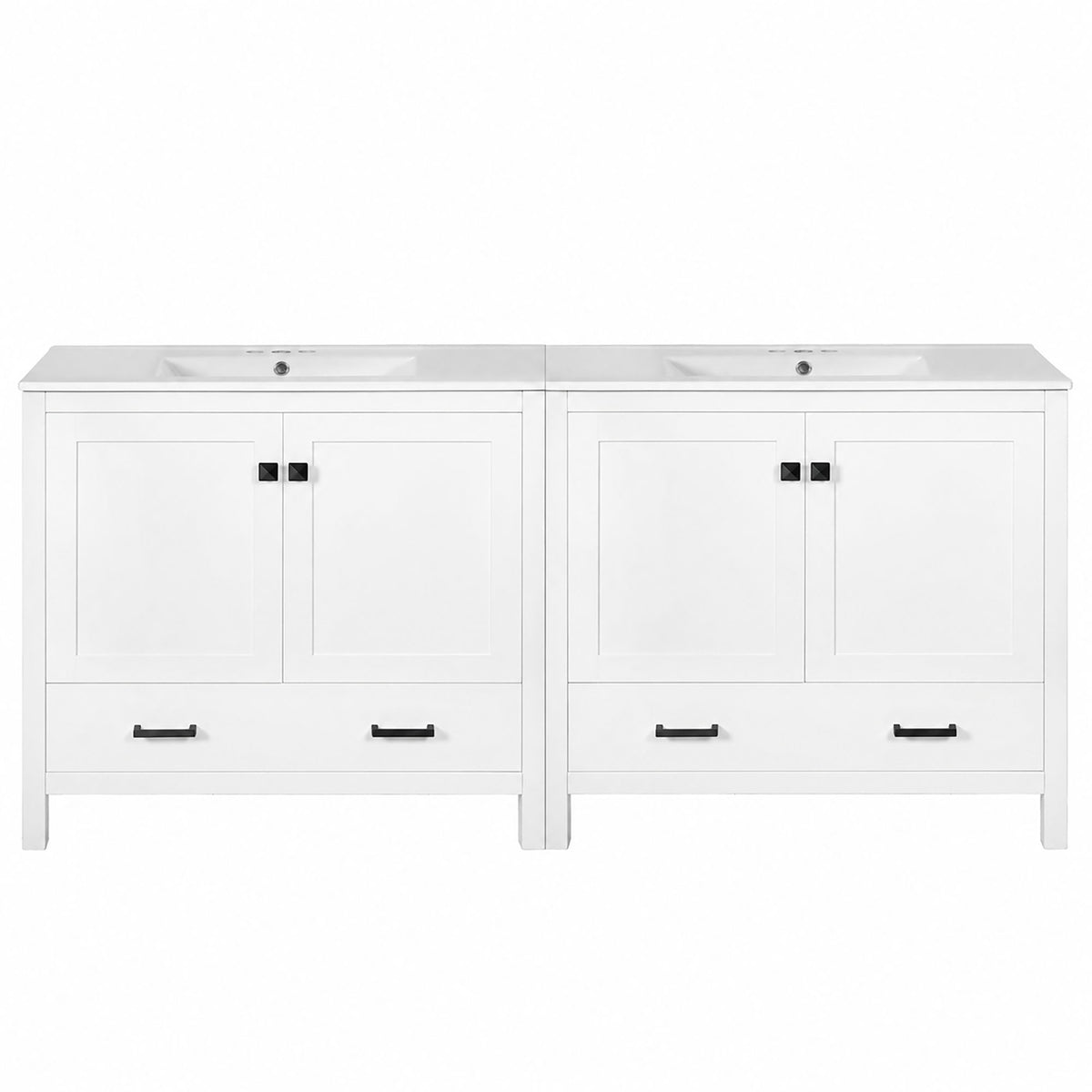 Bathroom Vanity With Sink, Soft Close Doors, Double Storage Shelves & Divided Drawer Ample Storage - White