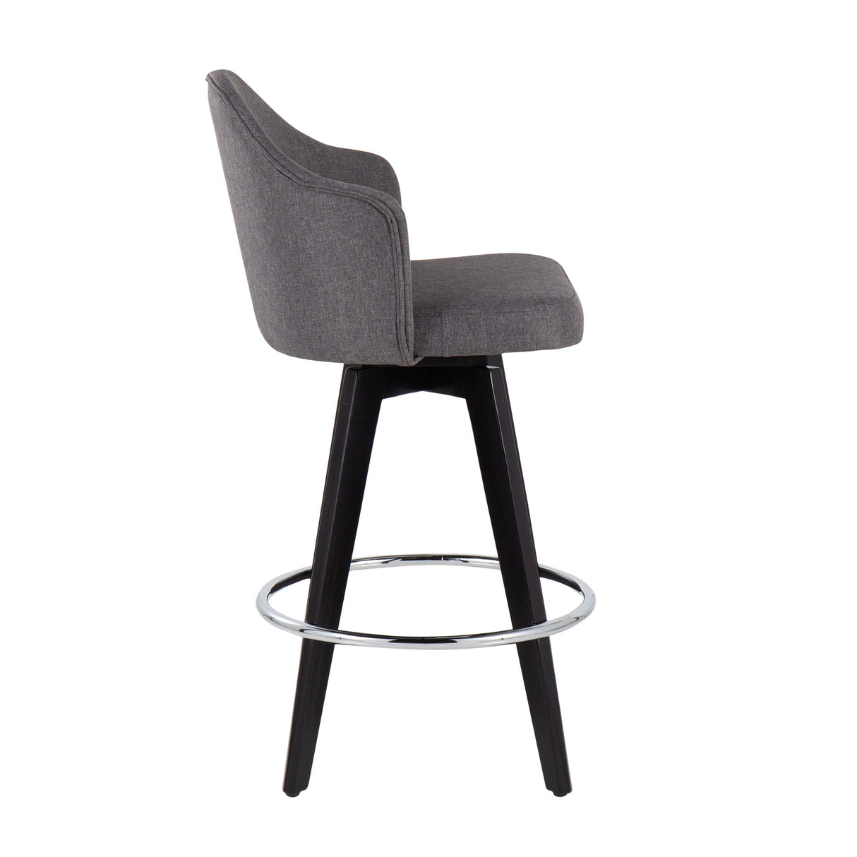 Ahoy - Contemporary Fixed Height Counter Stool Round Chrome Footrest (Set of 2) - Gray - Fabric