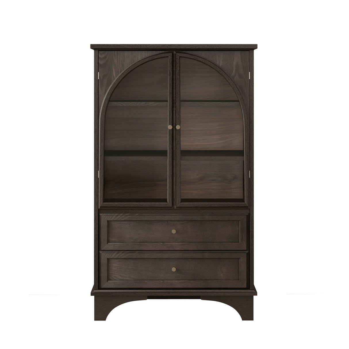 Glass Door Display Case With 2 Drawers And Adjustable Shelf