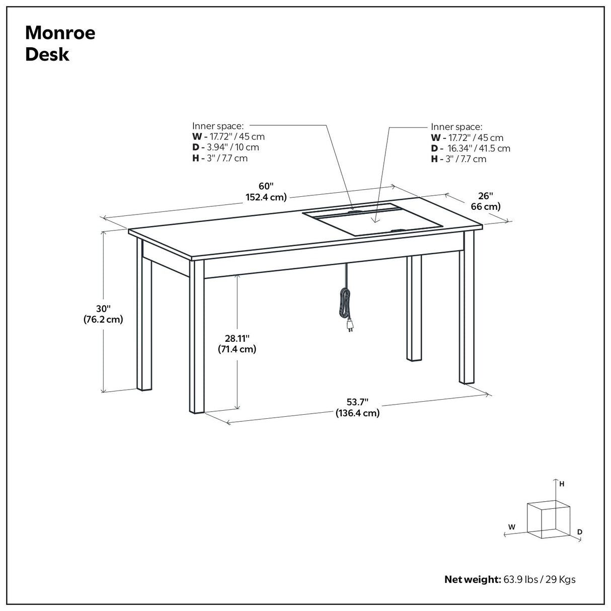 Monroe - Desk - Distressed Charcoal Brown
