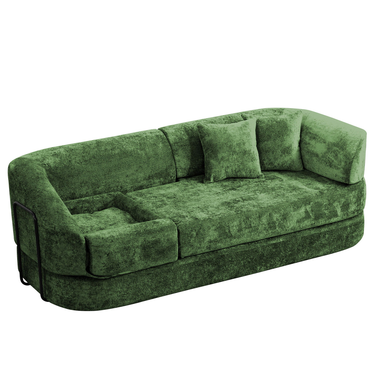 3 Seater Sofa With Built In Pet Bed Nook, Curved Design And 2 Throw Pillows