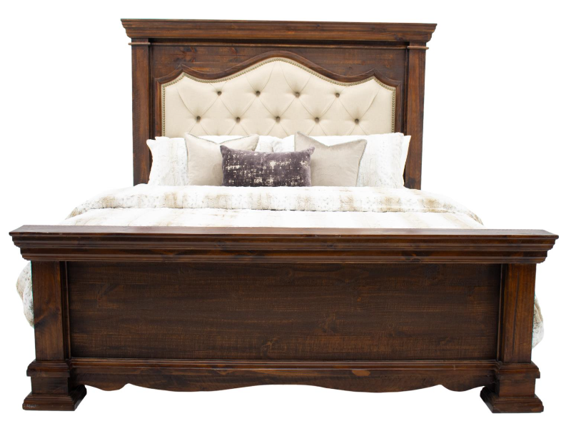 Chalet Walnut Queen Padded Bed Dresser & Mirror - CHALQWPR+CHALQWPH+CHALQWPF+3700DW+3722MW