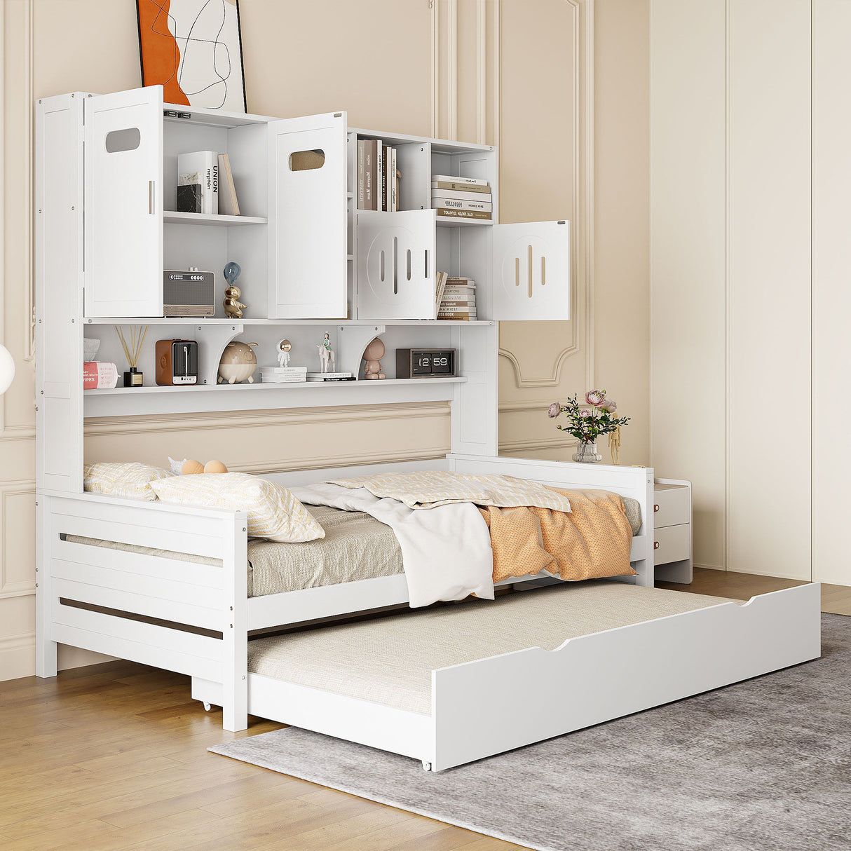 Daybed & All-In-One Cabinet And Shelf
