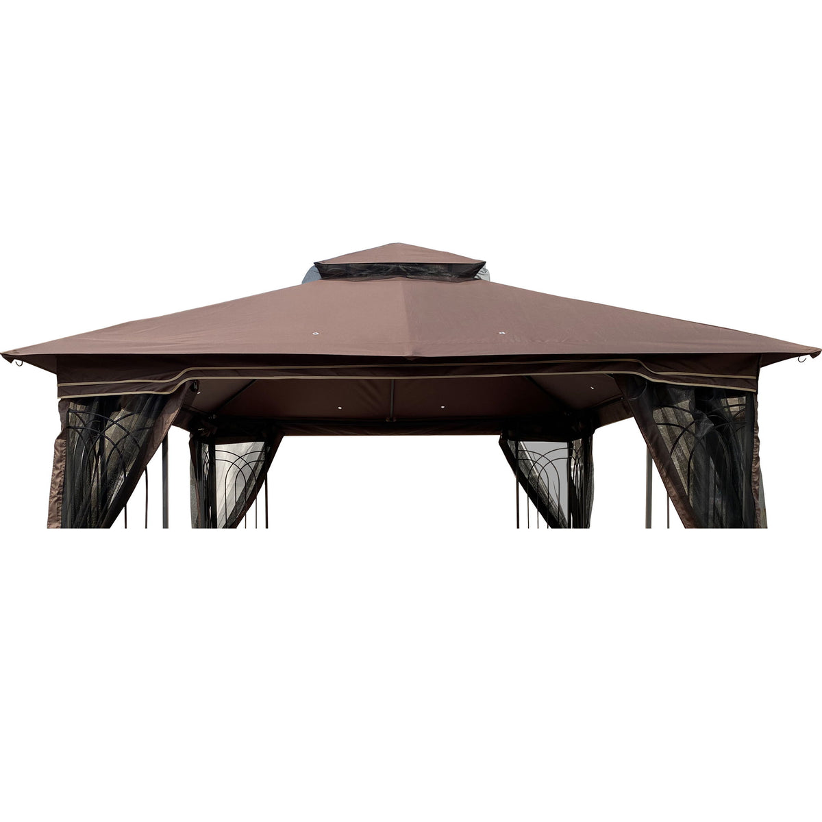 Patio Double Roof Gazebo Replacement Canopy Top Fabric - Brown