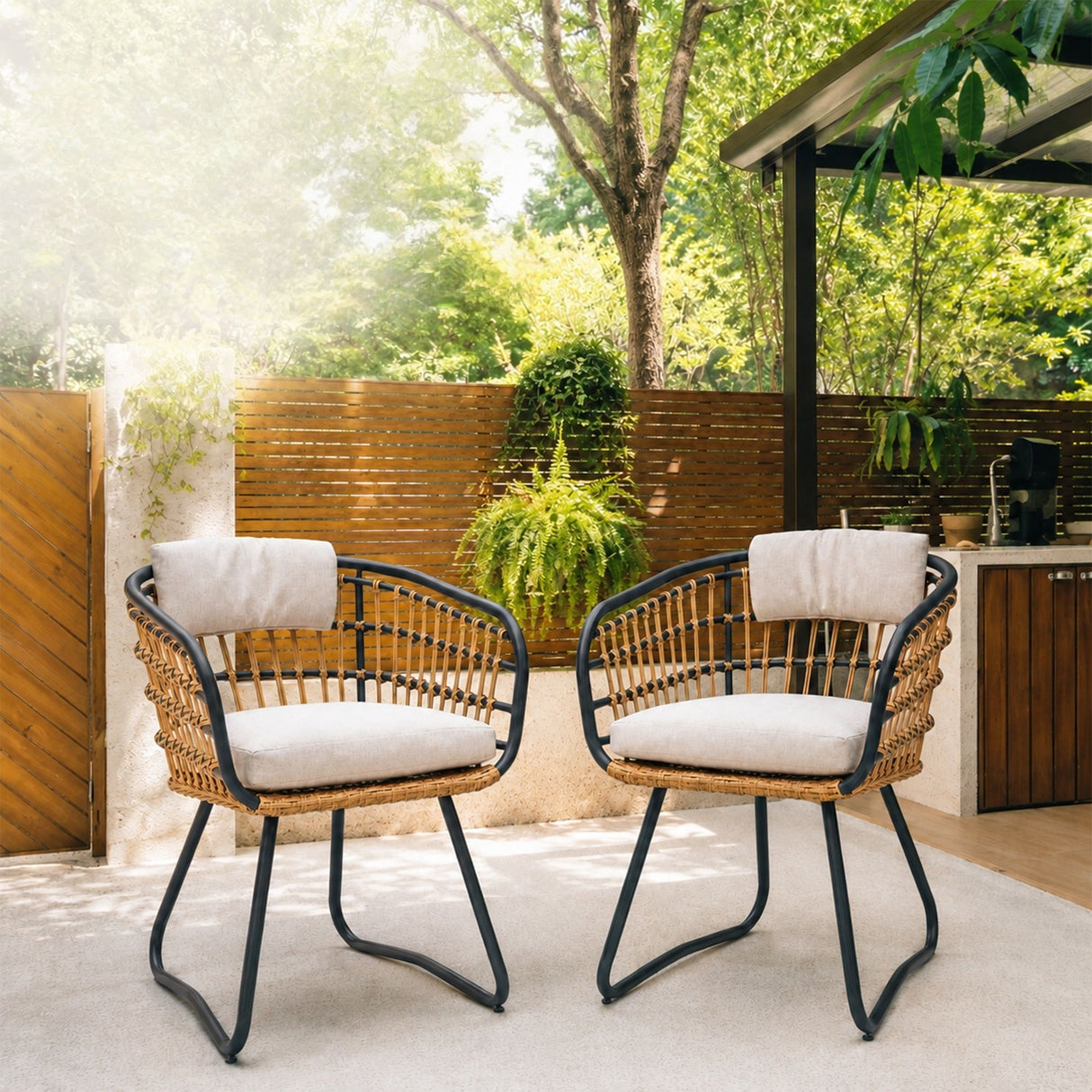 Patio All Weather Armchairs With Cushions (Set of 2) - Beige