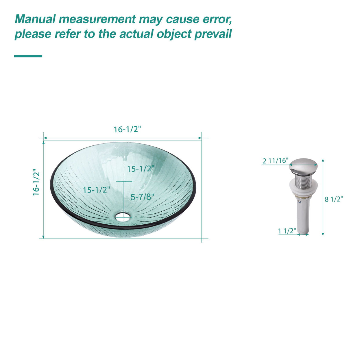 Vessel Sink With Trim, Round Bowl, Pop Up Drain (No Faucet) - Green