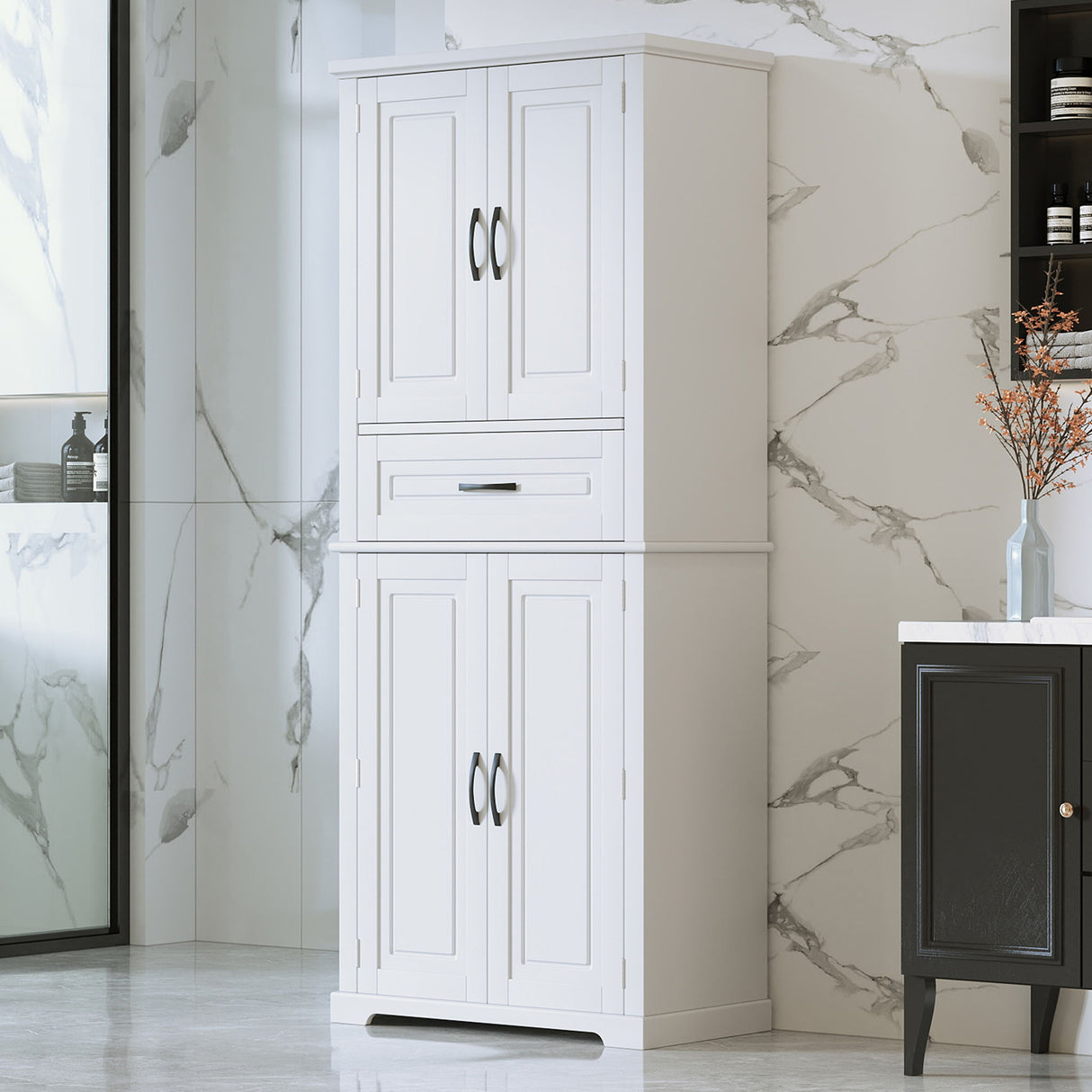 Bathroom Storage Cabinet With Multifunctional Storage Space, Drawer With Slide Rails, Adjustable Shelf