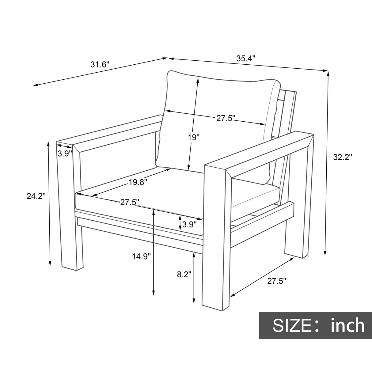 Stylish Outdoor Armchair With Cushion For Garden
