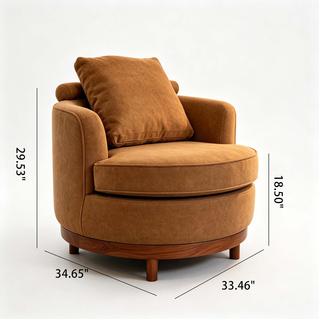 Rotatable Round Barrel Accent Chair With Adjustable Headrest - Orange / Dark Brown