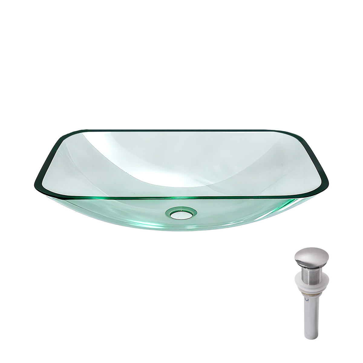 Clear Vessel Sink Rectangle Above Counter Bathroom Basin With Pop Up Drain, No Faucet - Clear