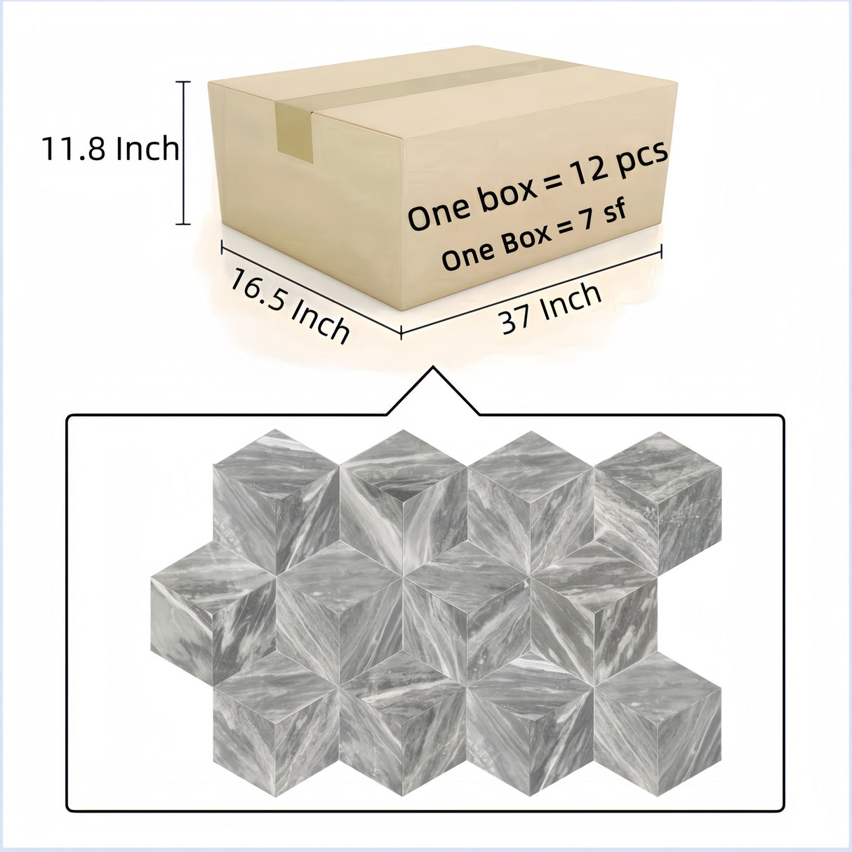 Hexagon Natural Marble Polished Tile For Wall And Floor (Set of 12)