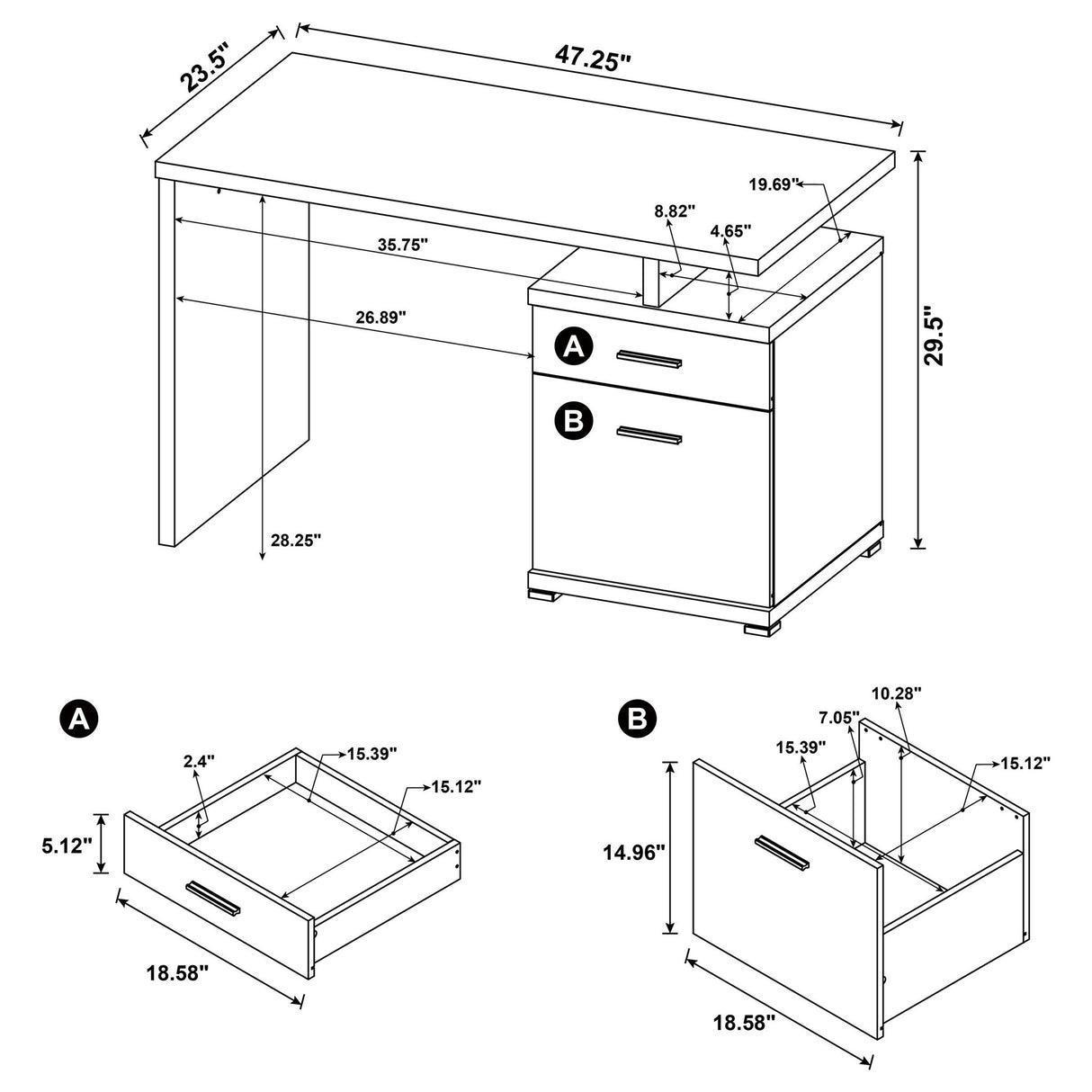 2 Drawer Reversible Office Desk With Modular Design