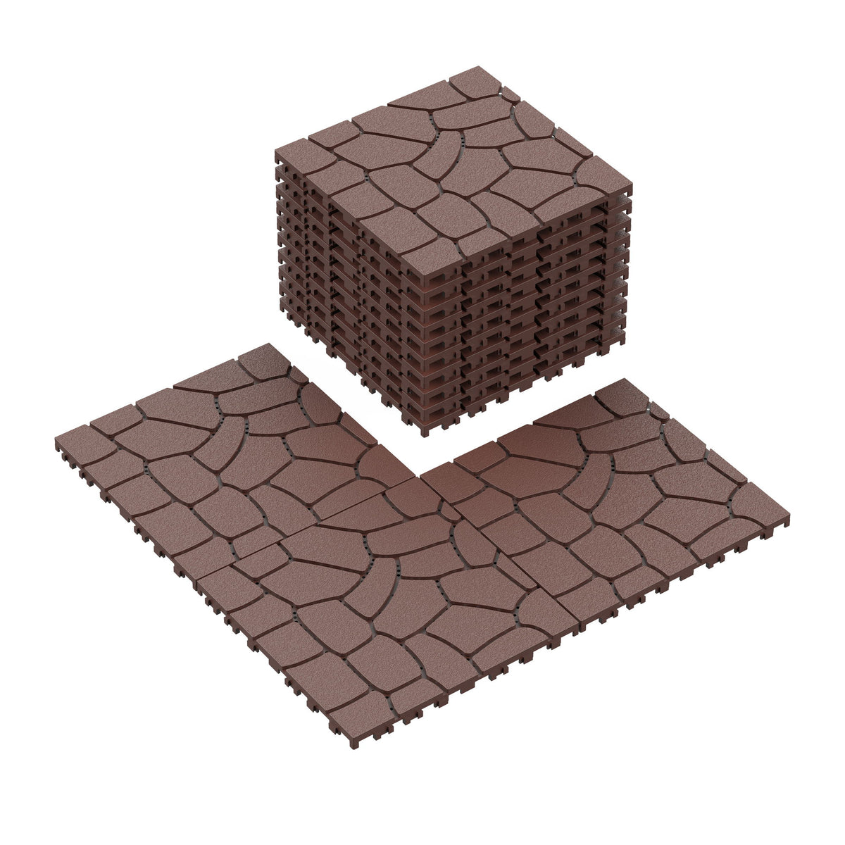 Stone Texture Diy Interlocking Patio Deck Tiles, 44 Pieces - Brown