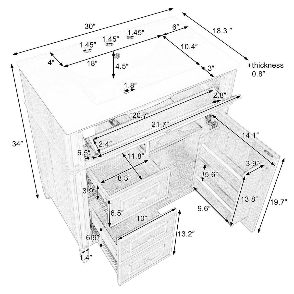 Bathroom Vanity With Sink, Flip Out Drawer, 2 Soft Close Drawers, 1 Soft Close Door - Wood