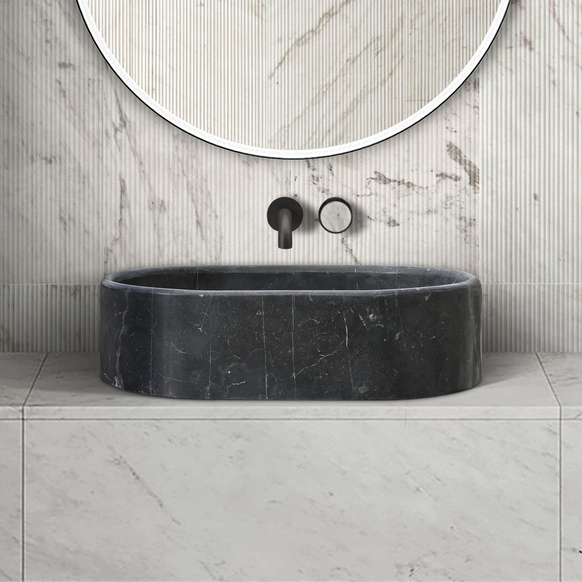 Vessel Sink, Oval Basin, Solid Above-Counter Vanity, Bowl For Master Bathroom - Dark Gray