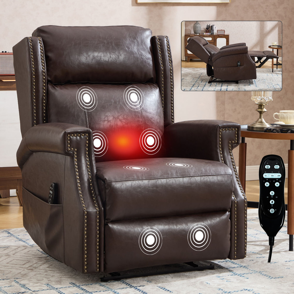 Manual Recliner Chair With Heavy Duty Motion Mechanism, 8 Vibrating Nodes And 3 Massage Modes For Living Room