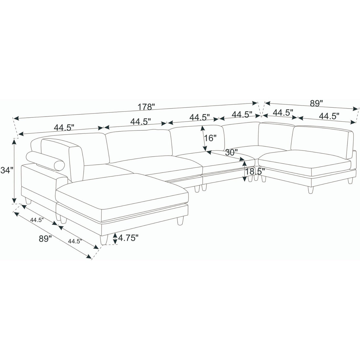 Modern Modular Sectional With Adjustable Back Support