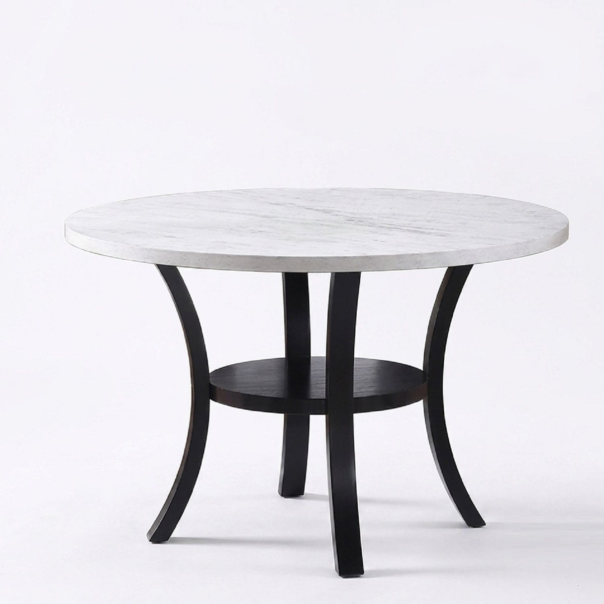 Round Dining Table With Open Bottom Shelf - Black / White
