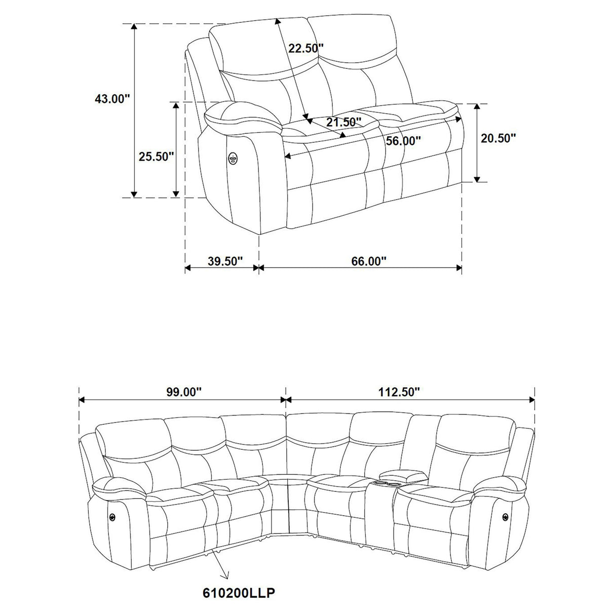 Salerno - Upholstered Power Reclining Sectional Sofa - Dark Gray