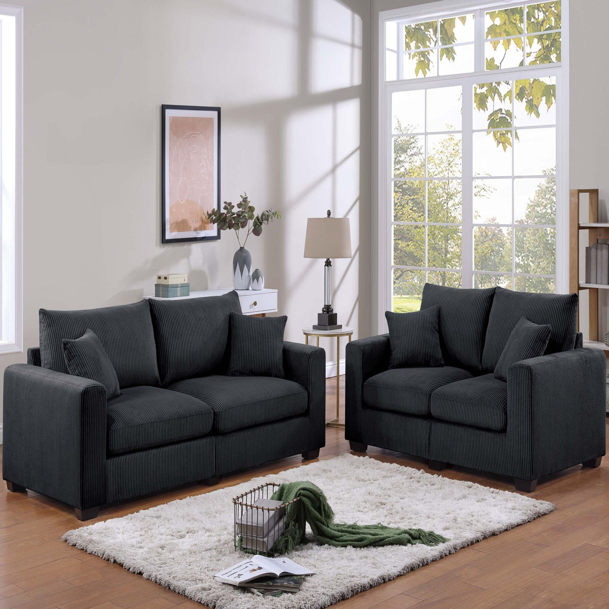 2 Piece Contemporary Style Sofa Set With Matching Pillows