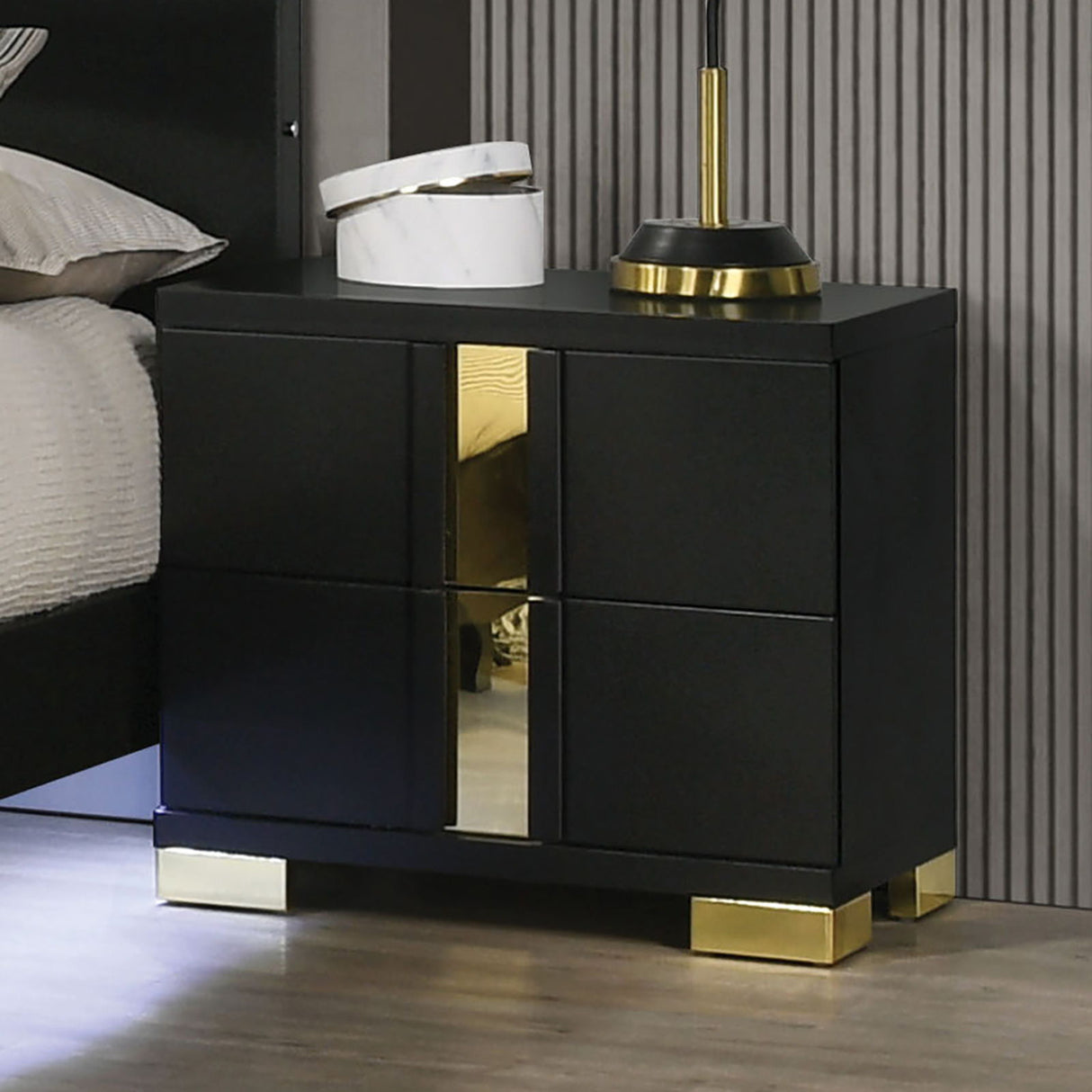 Contemporary Nightstand With 2 Drawer Storage - Black