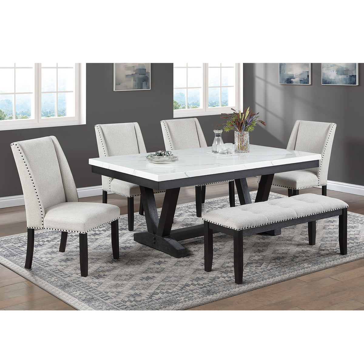 Dining Set With Upholstered Wing Back Chairs