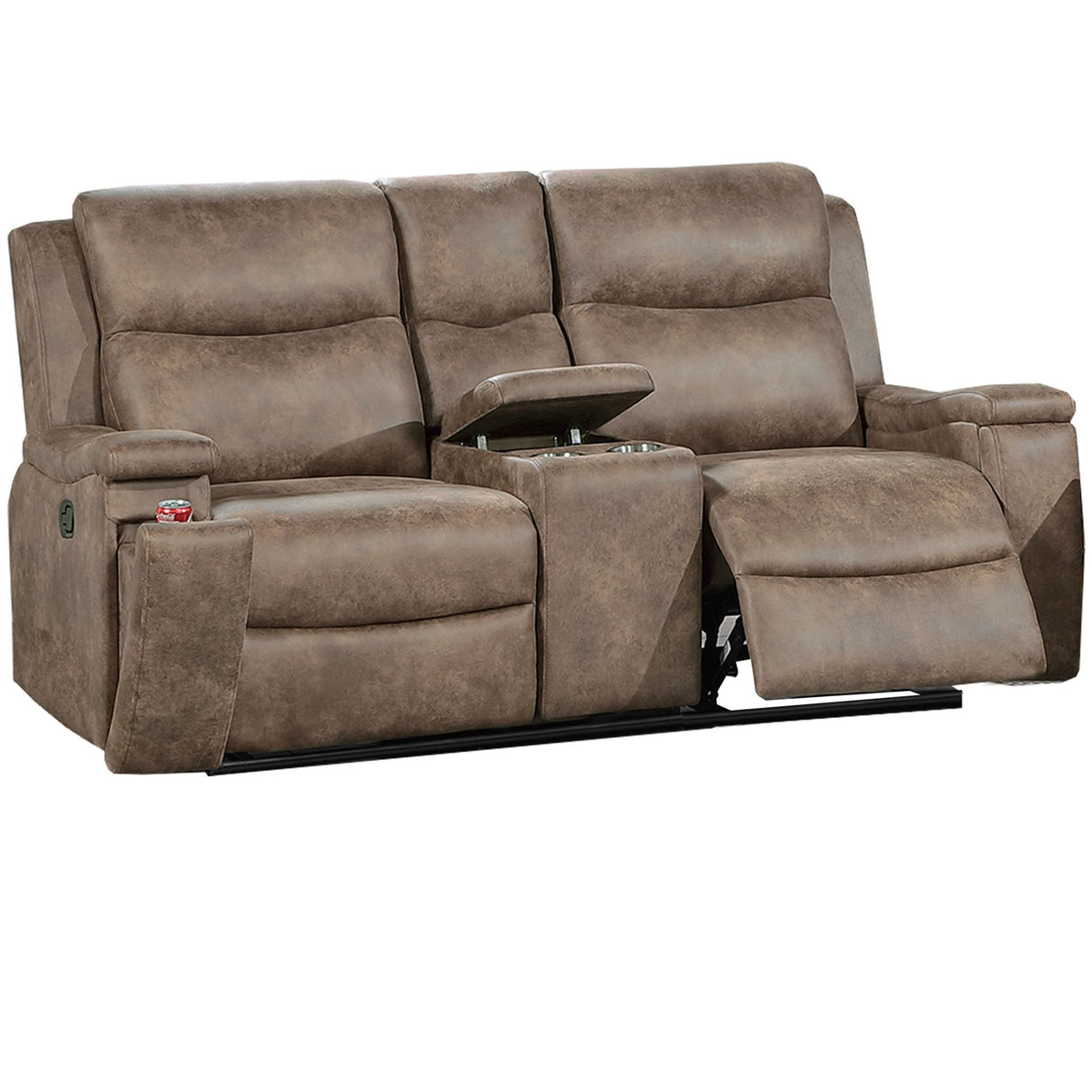 1 Piece Manual Motion Loveseat With Hidden Cup Holders, Plush Back Cushion - Auburn