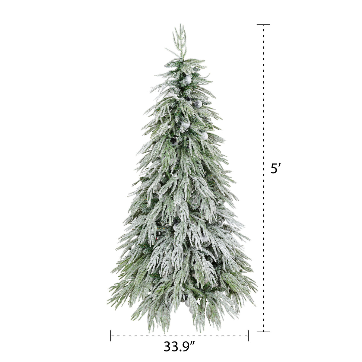 5Ft Pre Lit Spruce Snow Flocked Christmas Tree With LED Lights, Artificial Hinged Xmas Tree - White / Green