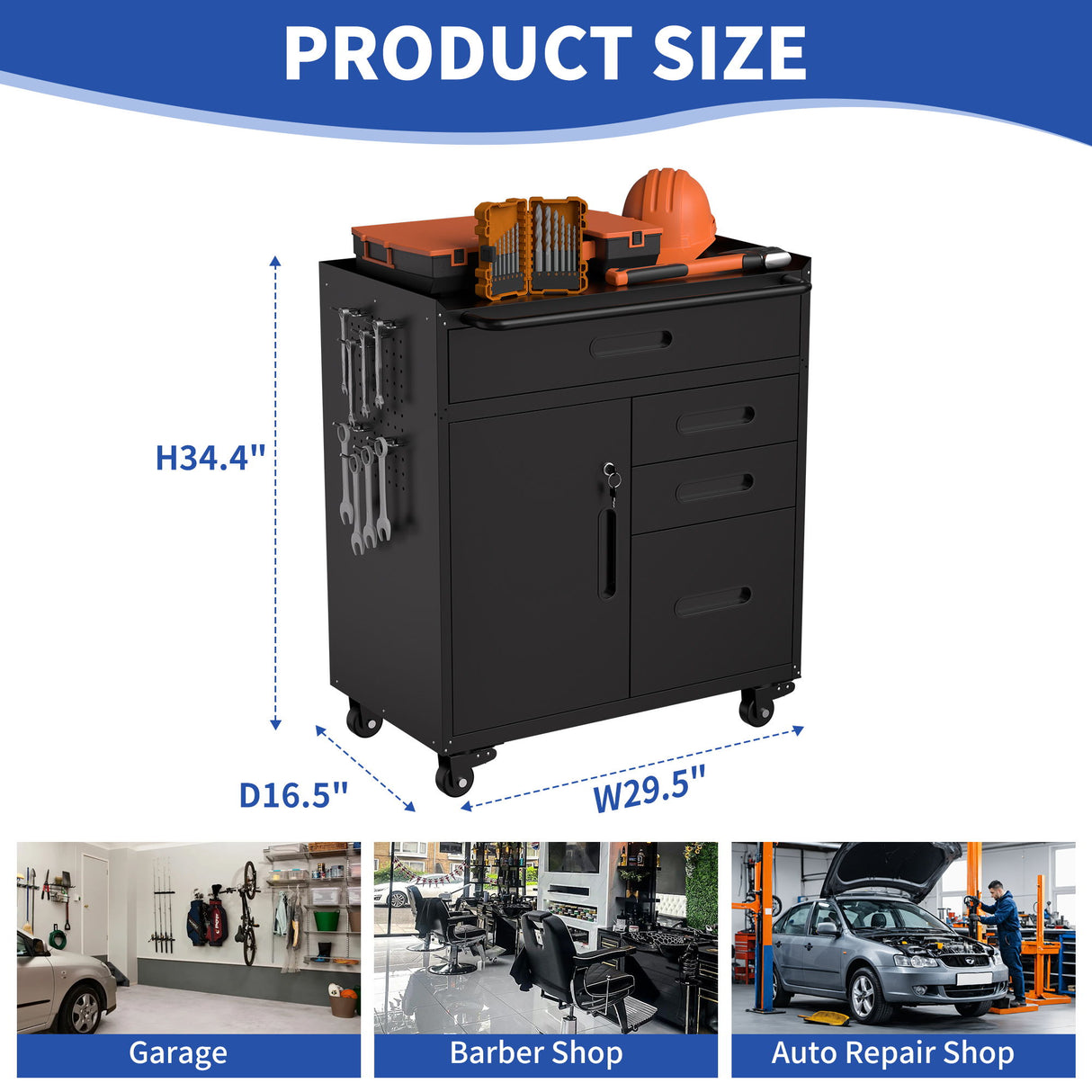 Rolling Tool Cabinet Heavy Duty Garage Storage With Lockable Doors & Drawers