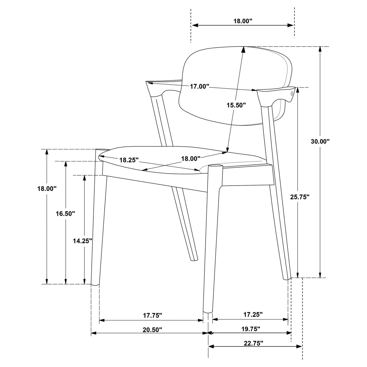 Modern Dining Chair And Zigzag Arm Design (Set of 2)