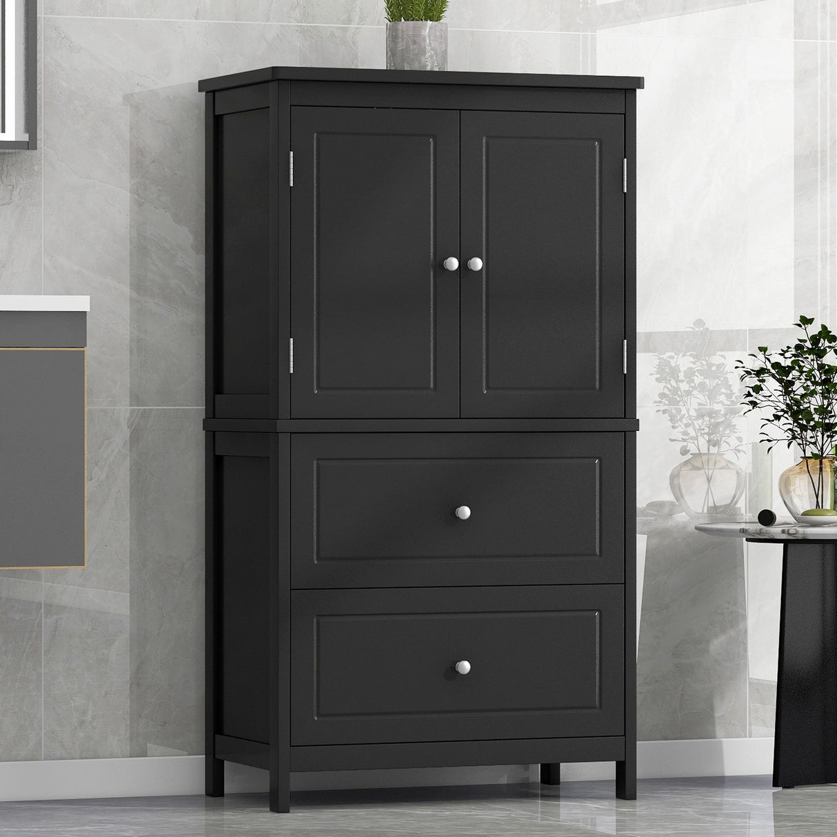 Bathroom Storage Cabinet With 2 Doors And Drawers, Adjustable Shelf