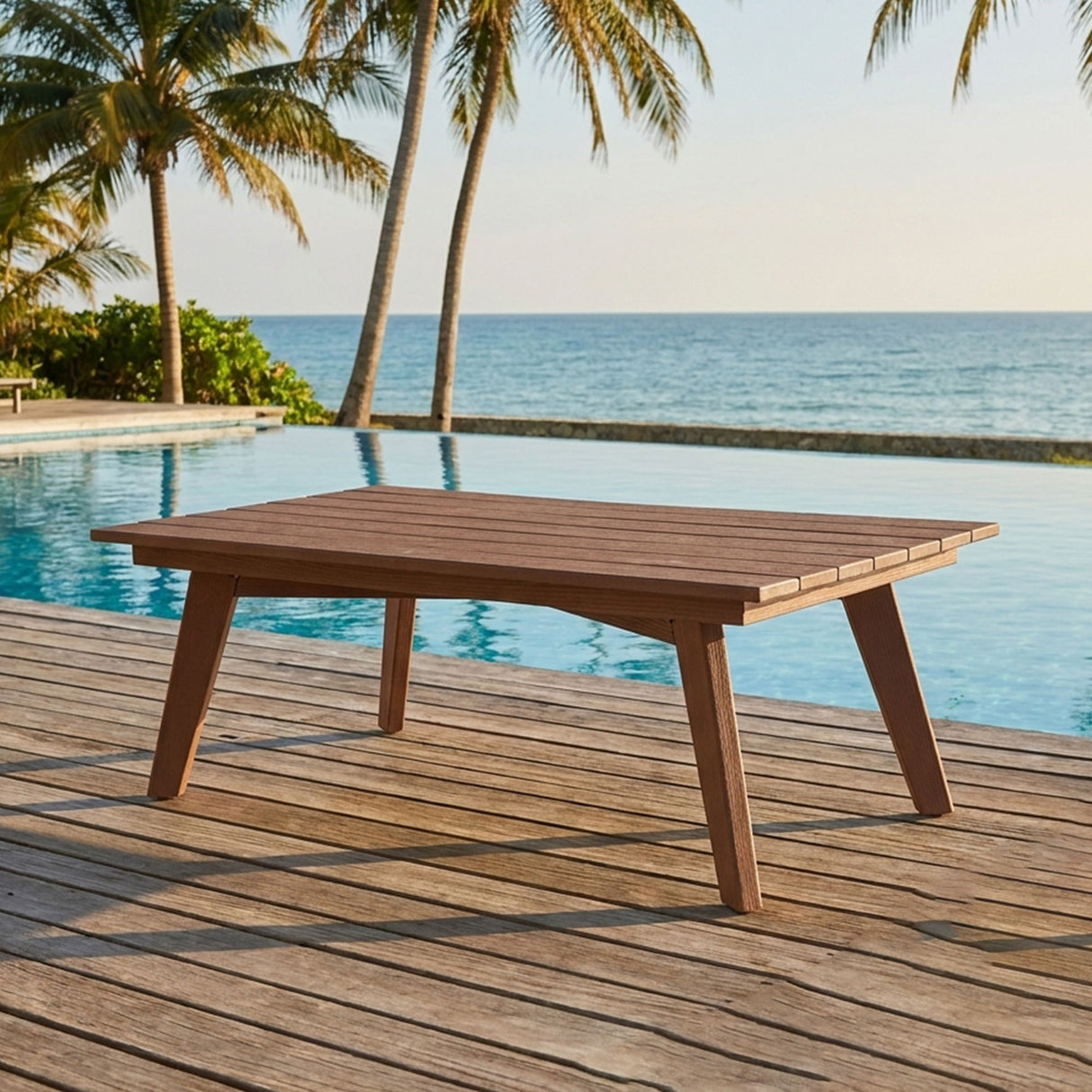 Outdoor Coffee Table, Wide Tabletop For Patio - Brown