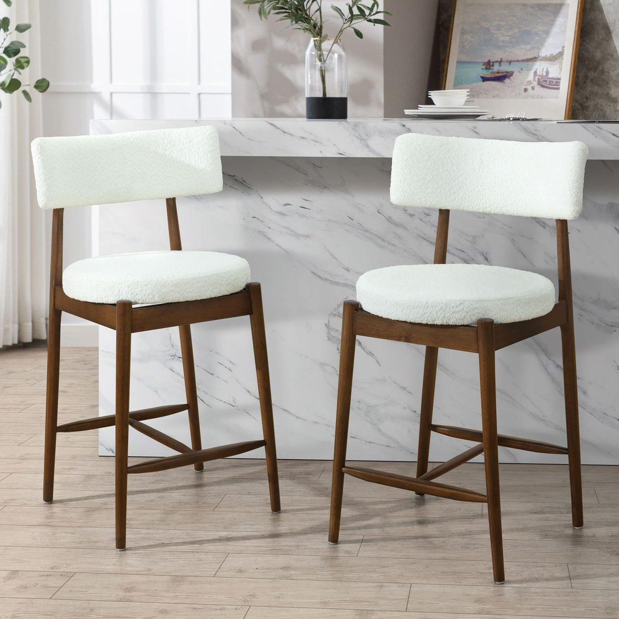 Counter Stool (Set of 2) - Walnut Beige