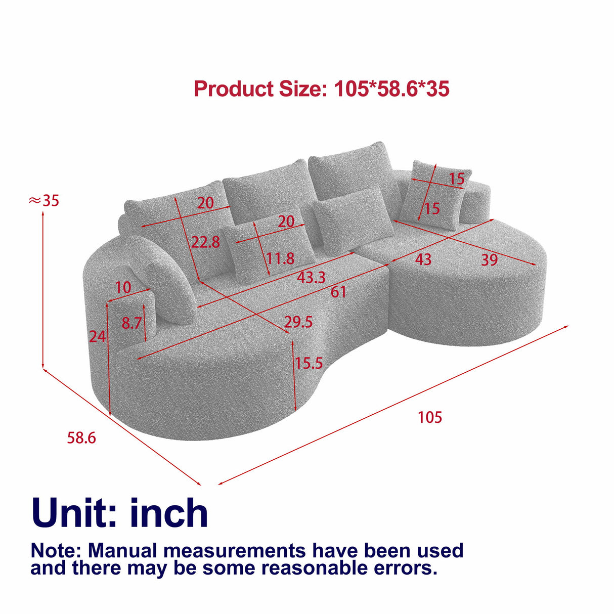 Curved Oversized Sectional Sofa With Extra Deep Seat