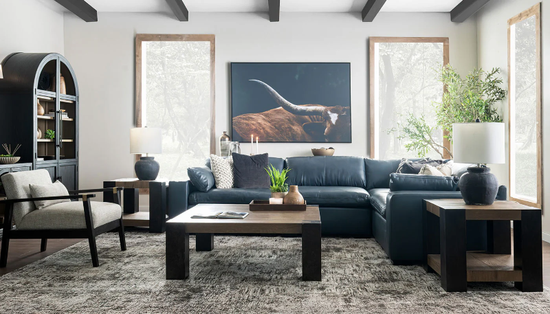 City Limits II 4-Piece Navy Leather Sectional - RACDSCLS+WEDSCLS+ARCDSCLS+LACDSCLS