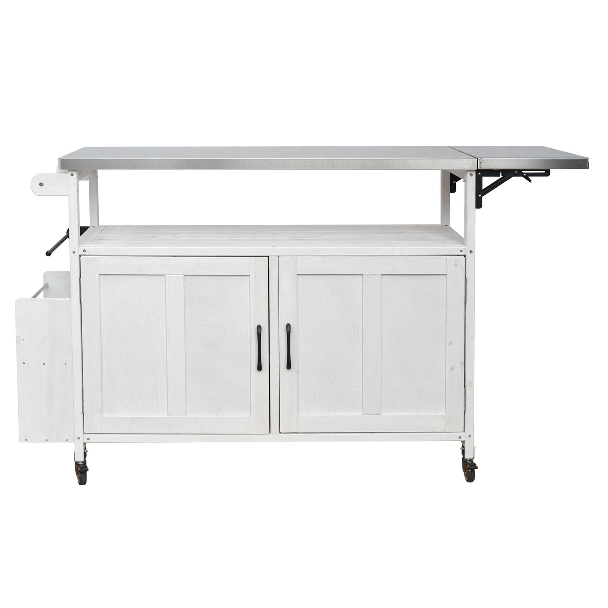 Foldable Outdoor Kitchen Island With Lockable Wheels, Storage Cabinet And Towel Rack For Patio
