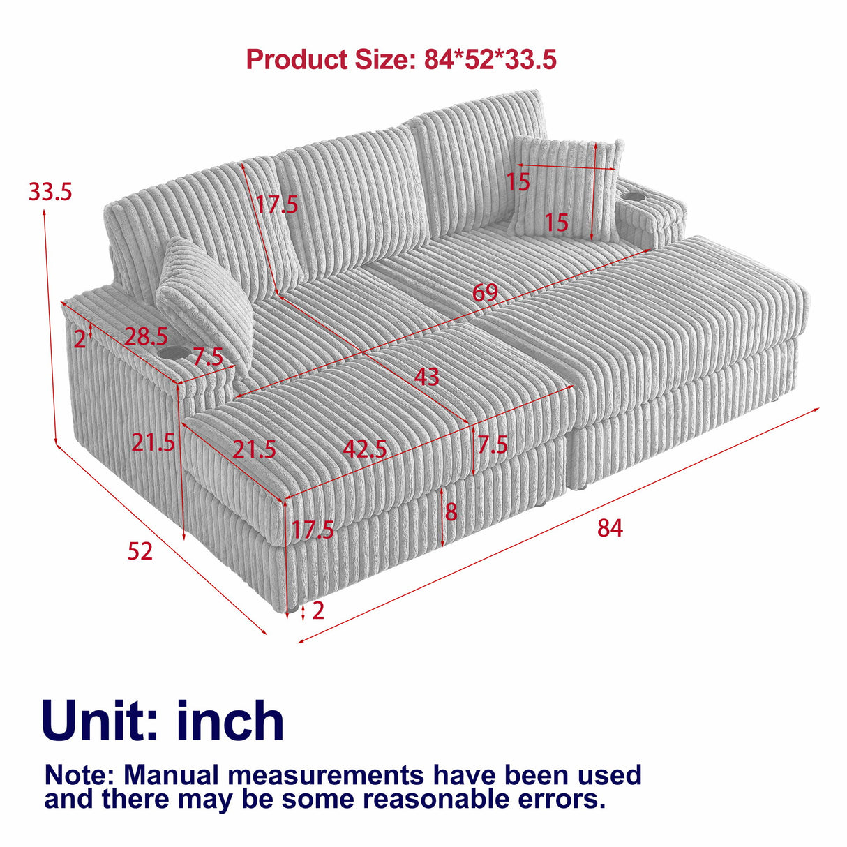 3 Seater Sofa With 2 Ottomans For Living Room