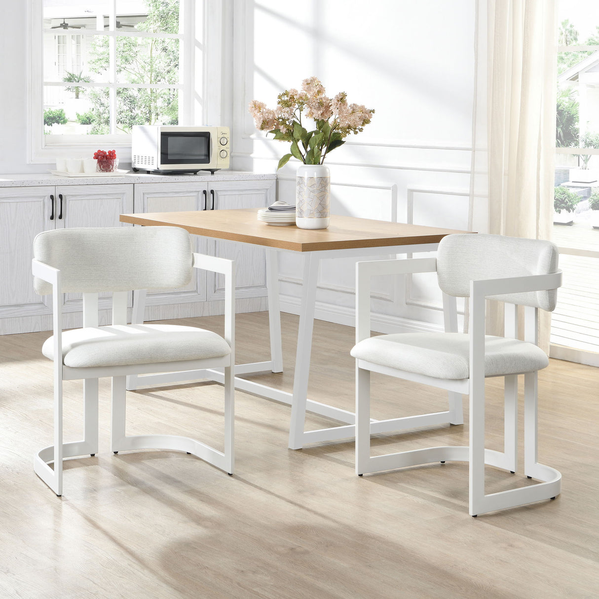 Upholstered Dining Armchairs (Set of 2) - Beige / White