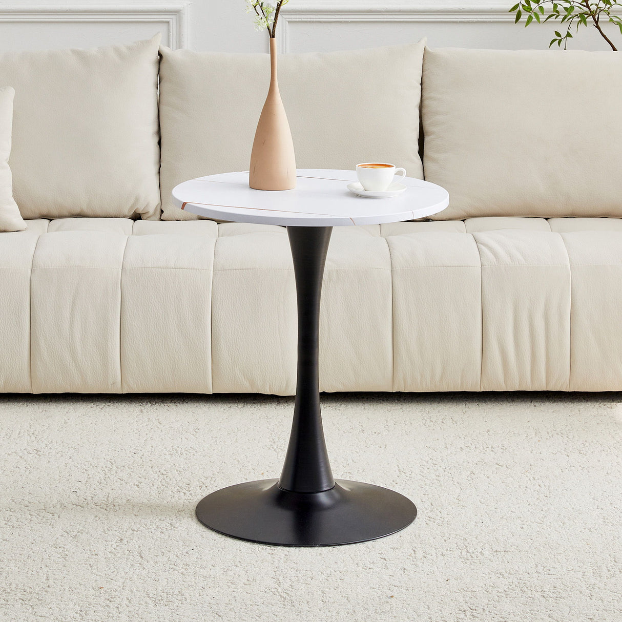 Round Dining Table With Thickened Engineered Wood Top And Metal Pedestal, 23.6" Diameter For Kitchen, Living Room, Small Spaces